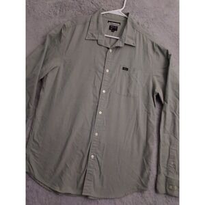 RVCA Shirt Mens Large Slim Fit Green Lightweight Chambray Surfing Preppy Oxford